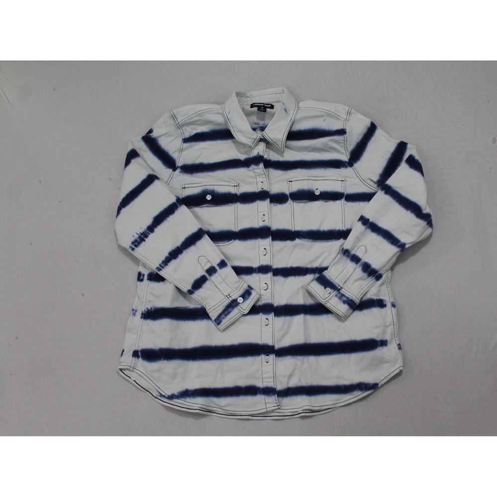 Lands'End Women Blue White Button Down Shirt Size XL